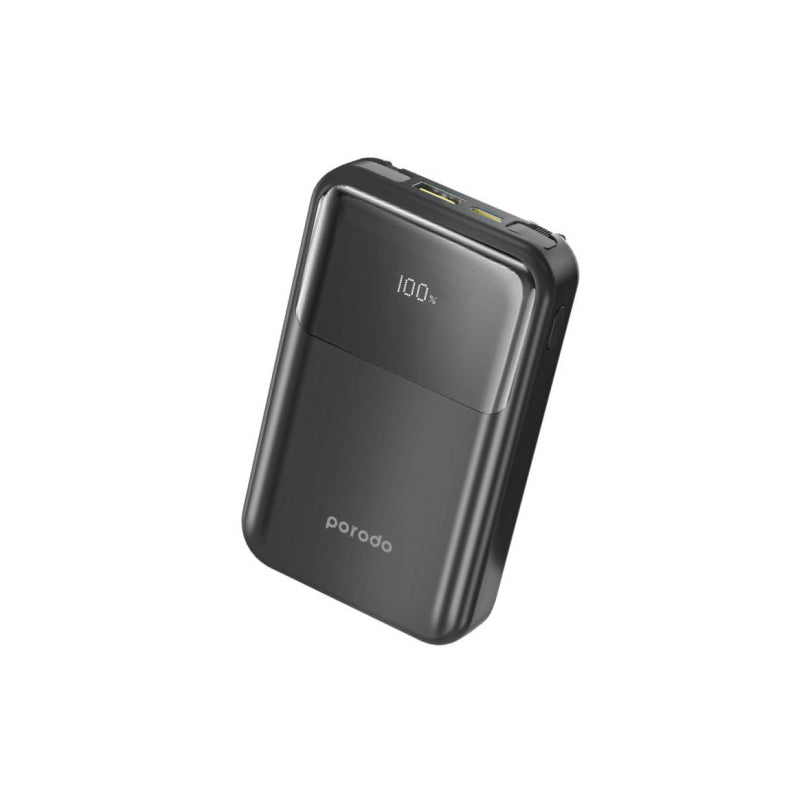 Porodo 10000mah Power Bank Built-in Removable Cables Quick Charge & Compact - Black