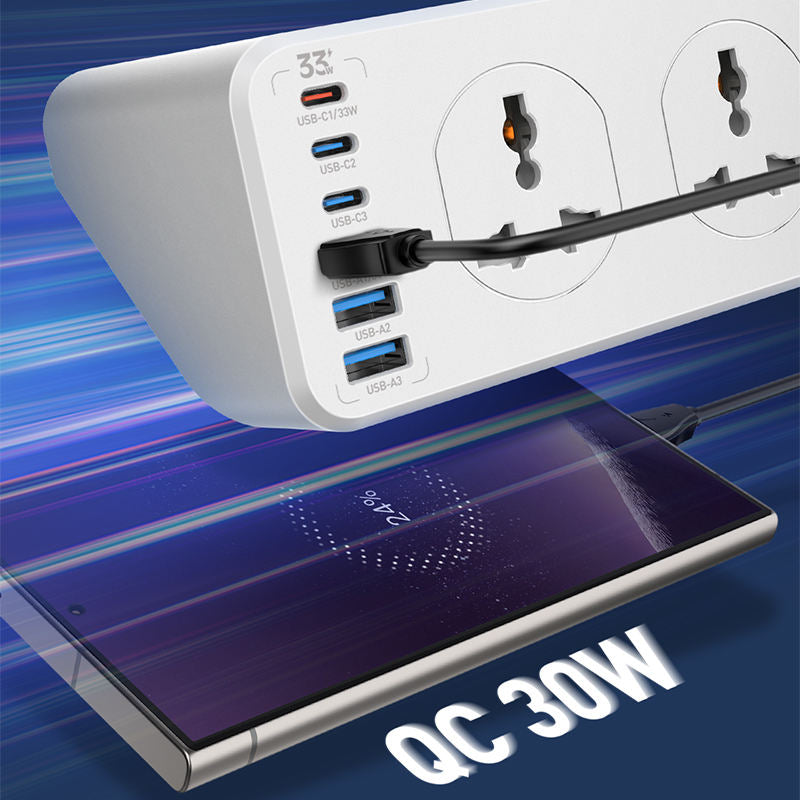Ldnio SC10610C 10 Outlet Power Socket - 10 Way / UK Plug / USB-C / USB-A / 2 Meters / White