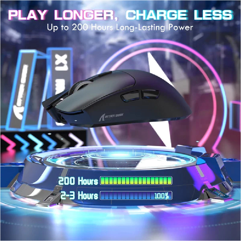 ATTACK SHARK X1 Tri-mode Gaming Mouse With Touchpad RGB Charging Dock PAW3395PRO Sensor - Black