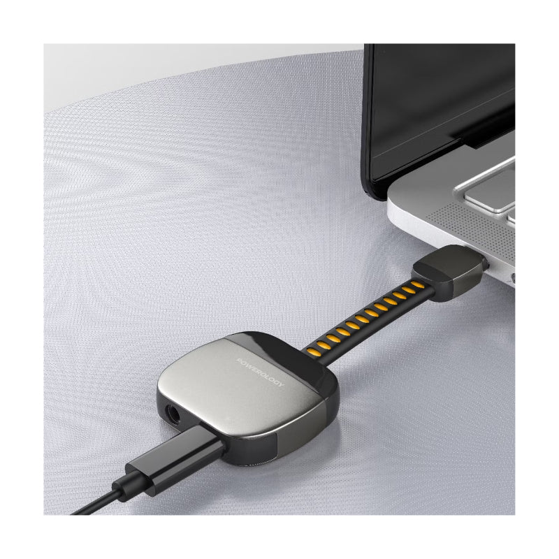 Powerology 2-in-1 USB-C to Aux & USB-C Adapter - 60W / USB-C / Grey