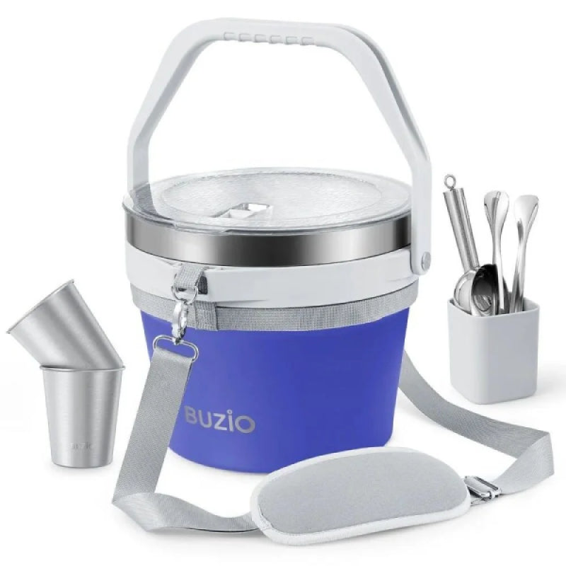 Buzio Insulated Ice Bucket with Lid Scoop Tongs and 2 Cups - 7L / Purple