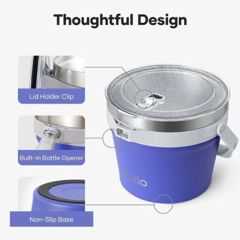 Buzio Insulated Ice Bucket with Lid Scoop Tongs and 2 Cups - 7L / Purple