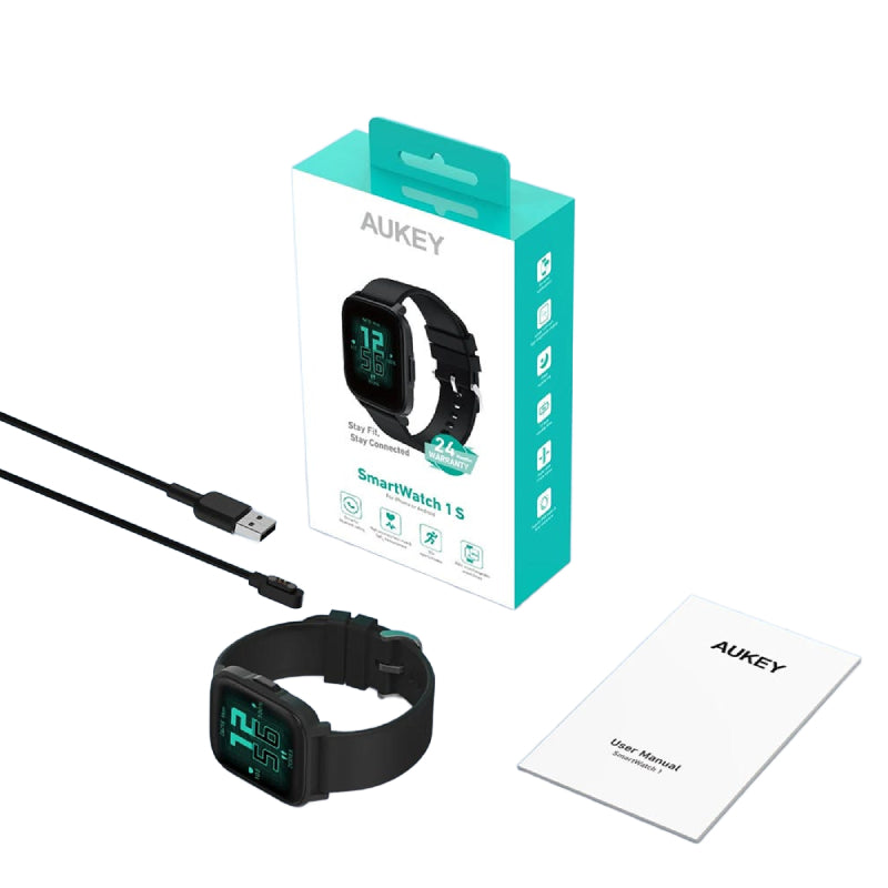 AUKEY SW 1S ساعة ذكية 1.69'' / بلوتوث / جيت أسود ذكي ساعات