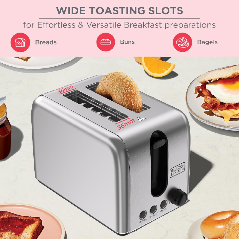 Black+Decker Stainless Steel Toaster - 1050W / 2slots