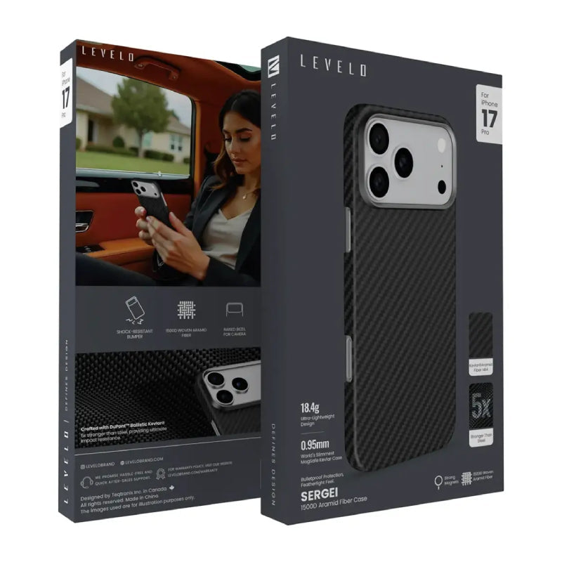 Levelo Sergei 1500D Aramid Fiber Case For Apple iPhone 17 Pro - Black Accessories > Mobiles & Tablets > Mobiles >