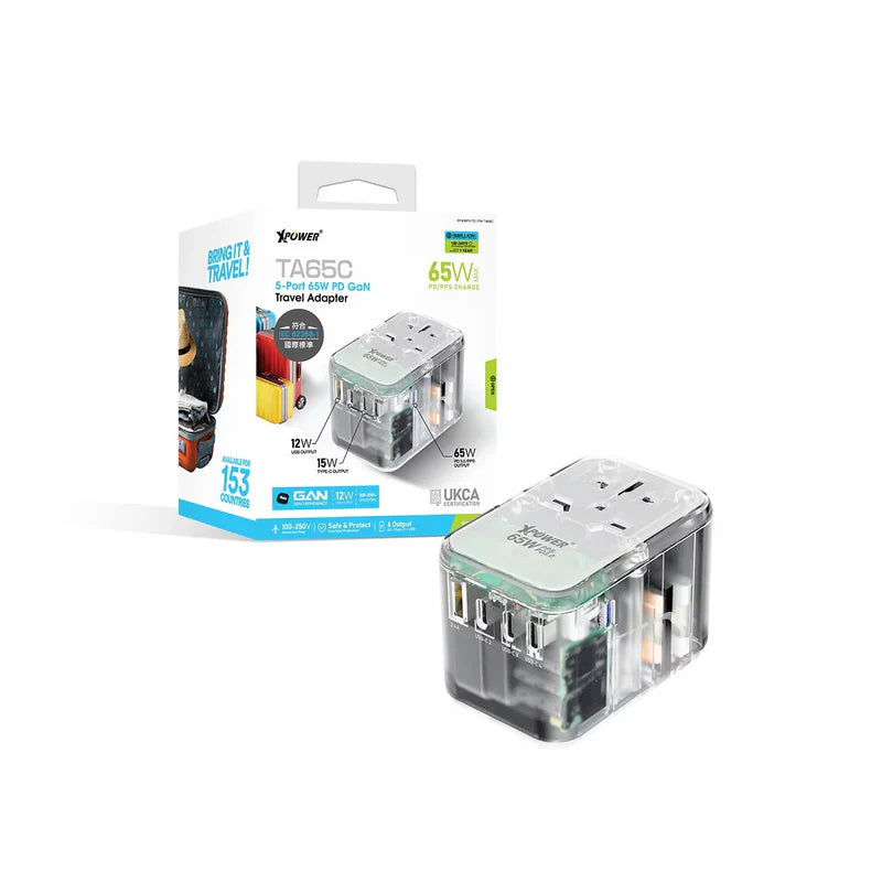 XPower TA65C 5 Ports Gan PD Travel Adapter - 65W / Transparent