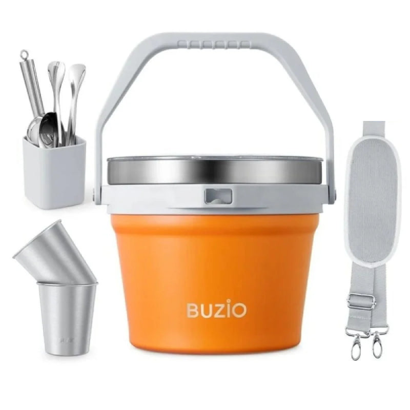 Buzio Insulated Ice Bucket with Lid Scoop Tongs and 2 Cups - 7L / Orange