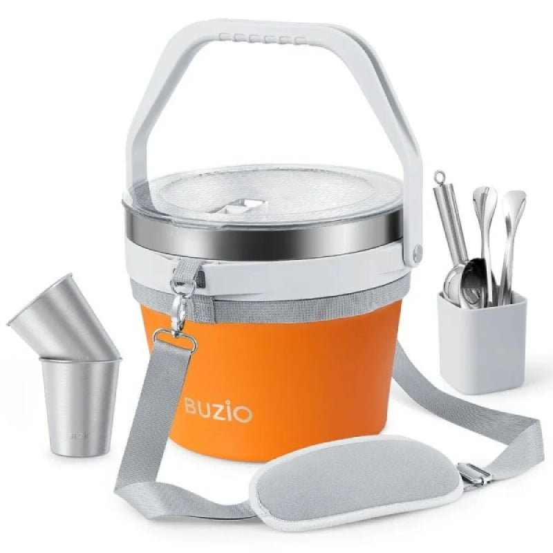 Buzio Insulated Ice Bucket with Lid Scoop Tongs and 2 Cups - 7L / Orange