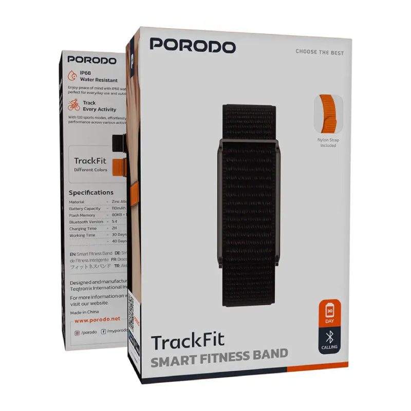 Porodo TrackFit Smart Fitness Band - Bluetooth / 110mAh / Black