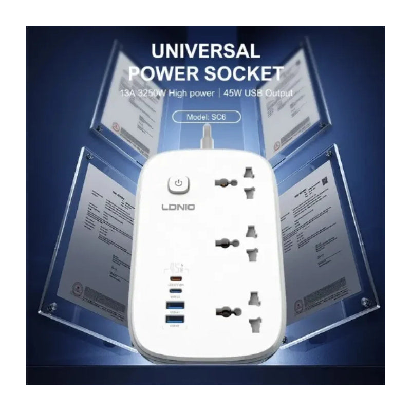 موسع طاقة لدنيو مقبس  سلك طاقة مقبس  ثلاثي / يو اس بي/ يو اس بي/ أبيض