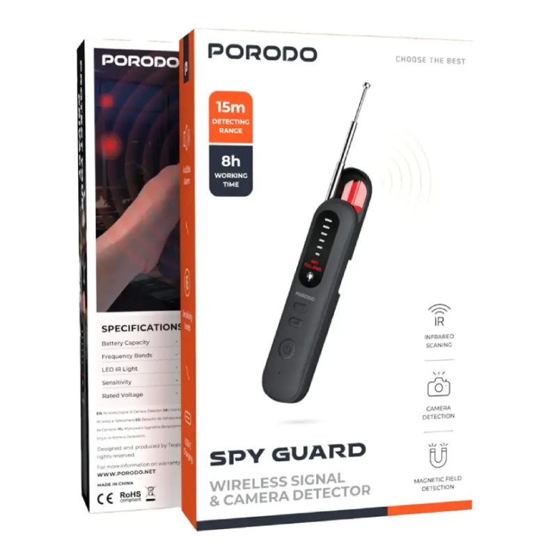Porodo Spyguard Wireless Signal and Camera Detector - Black