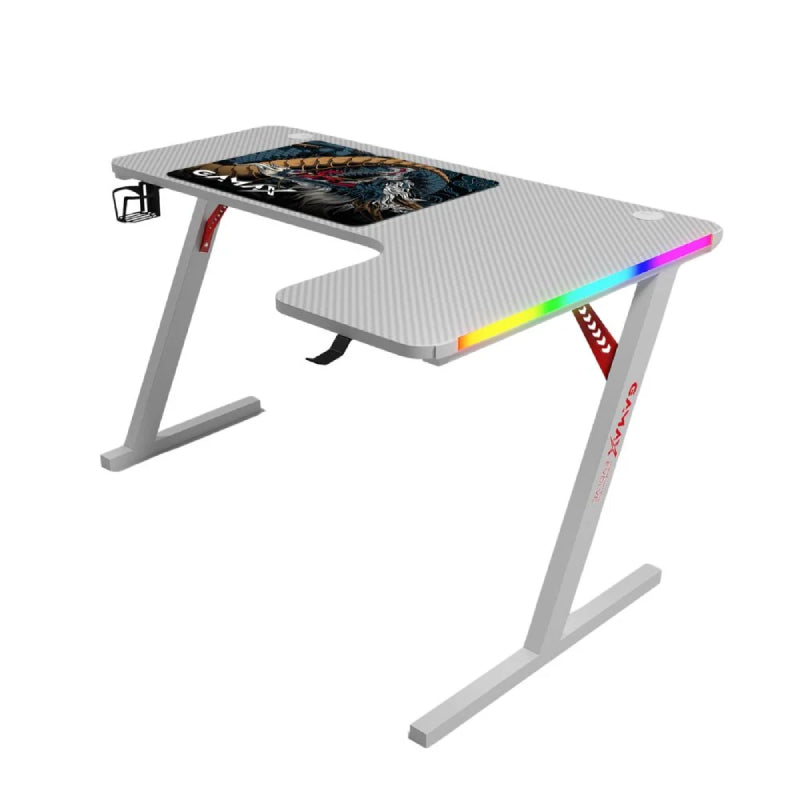 Gamax P202-RW RGB Carbon fiber Gaming Table with Mousepad (L Shape - Right) - White