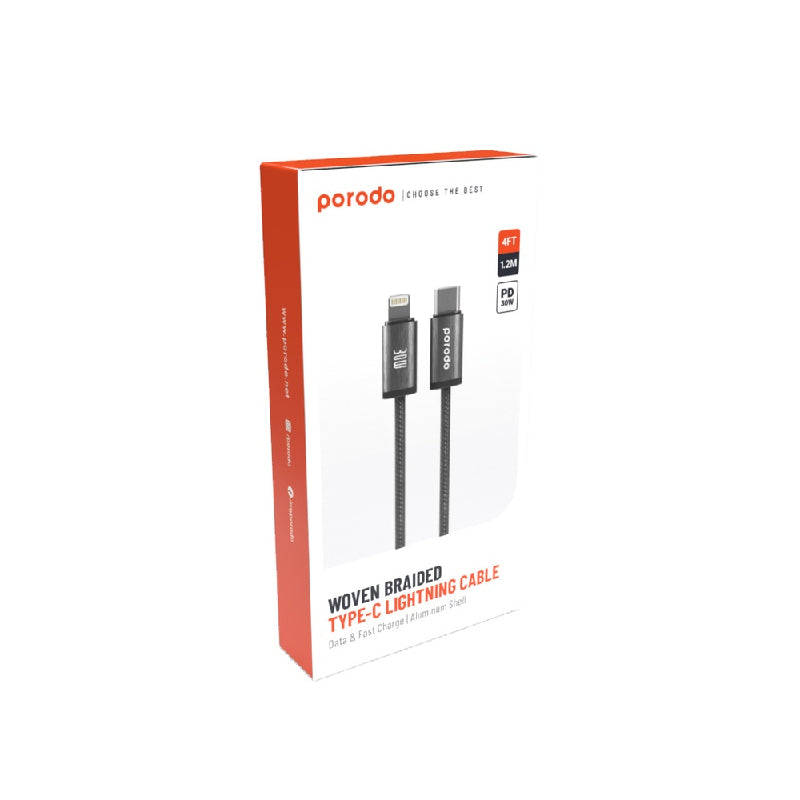 Porodo Woven 30W Lightning to Type-C Cable 1.2M - Black