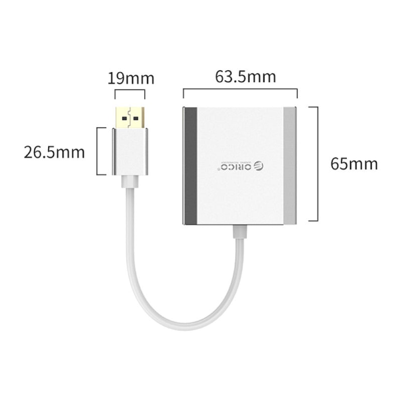 ORICO DP TO DUAL DP 4K - 15cm / Dispalyport / USB - Silver