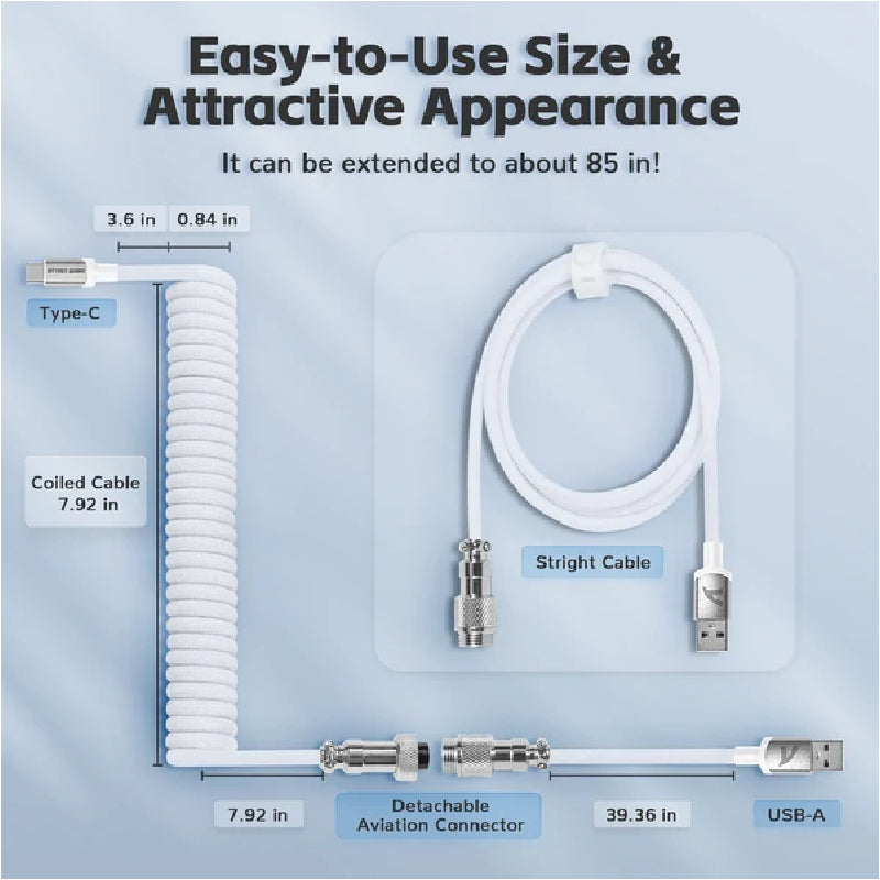 ATTACK SHARK C01 PRO Double Sleeved Type-C Coiled Cable - White