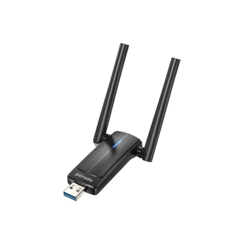 Porodo Dual Band USB Adapter with External Antenna - Black