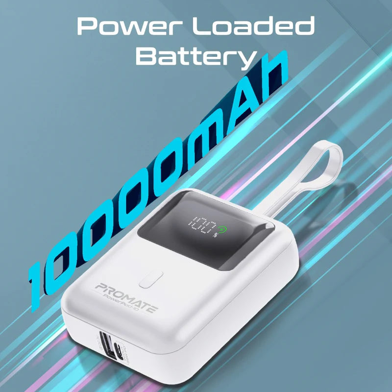 PROMATE PowerPod-10 ألترا مضغوط طاقة  مع بلت-ان يو اس بي كابل  35W / يو اس بي/ يو اس بي/ أبيض