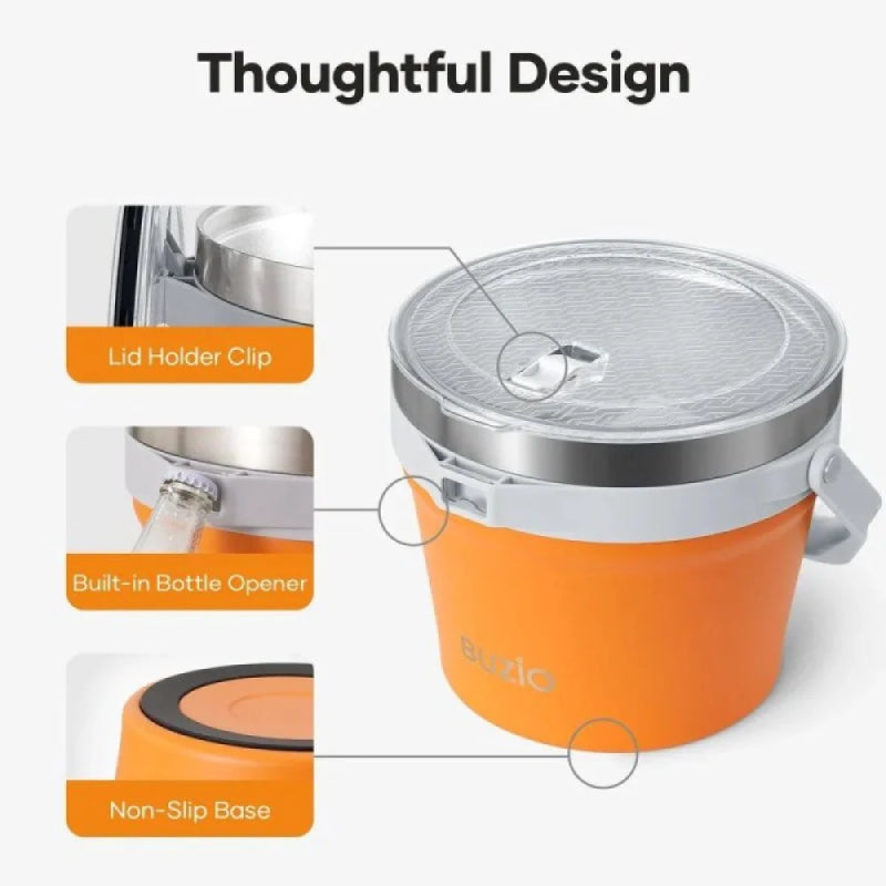 Buzio Insulated Ice Bucket with Lid Scoop Tongs and 2 Cups - 7L / Orange