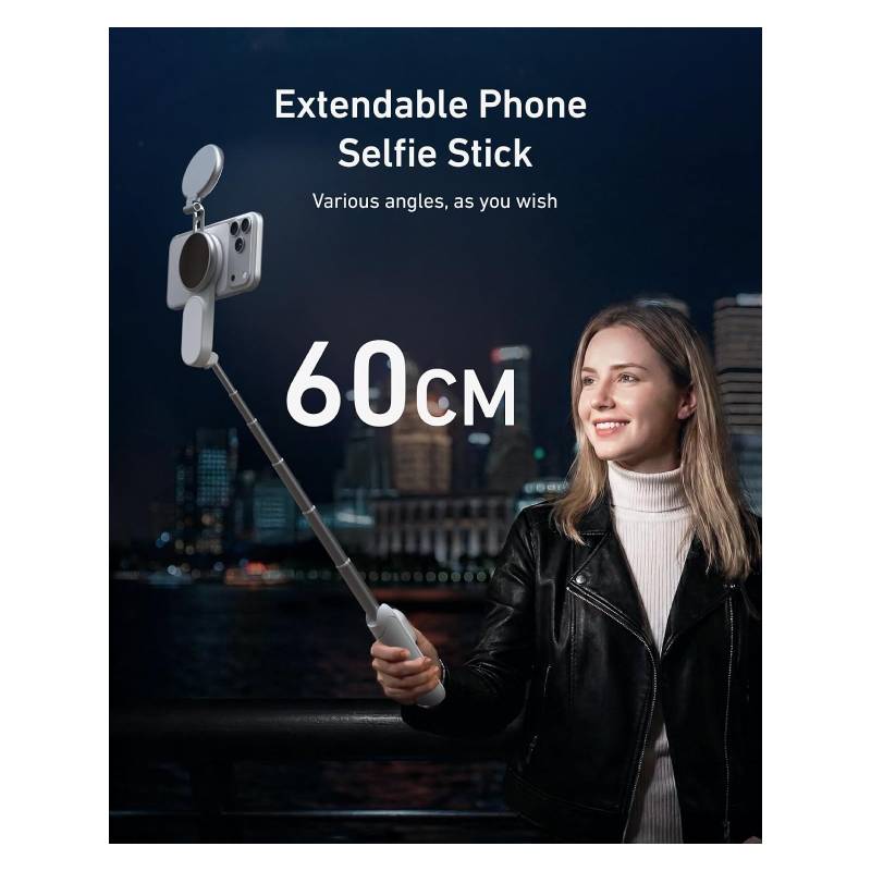 TELESIN Magnetic Selfie Stick Tripod with Selfie Light - White