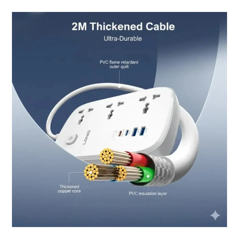 موسع طاقة لدنيو مقبس  سلك طاقة مقبس  ثلاثي / يو اس بي/ يو اس بي/ أبيض