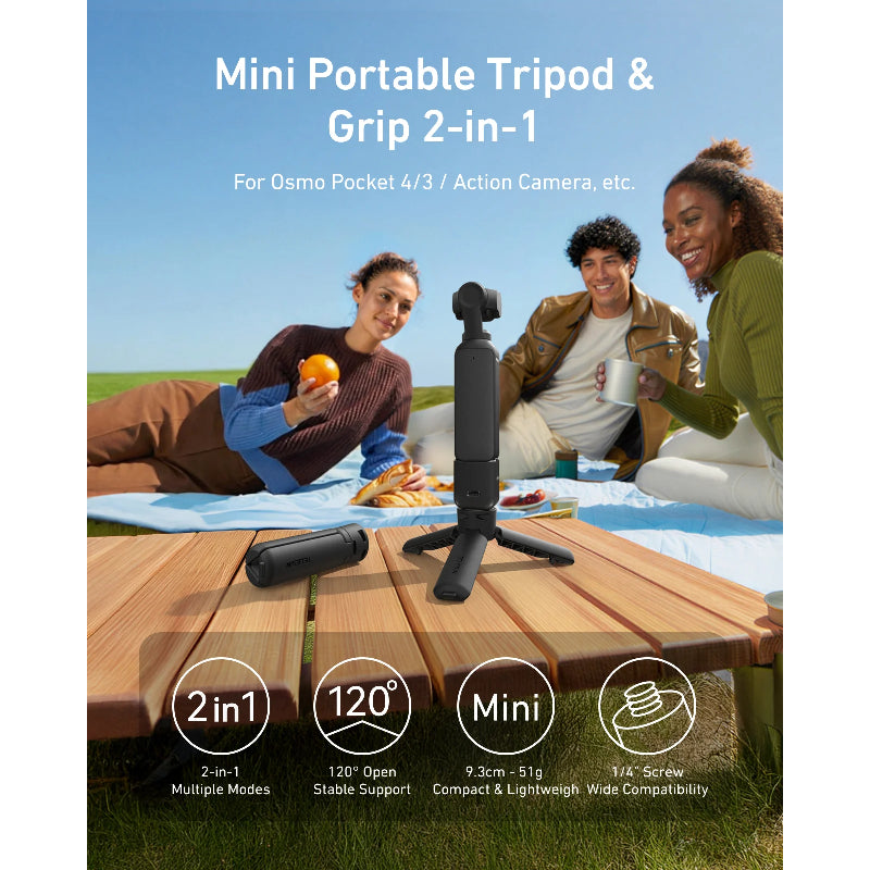 TELESIN Mini Portable Tripod & Grip 2-in-1 for Osmo Pocket 4/3