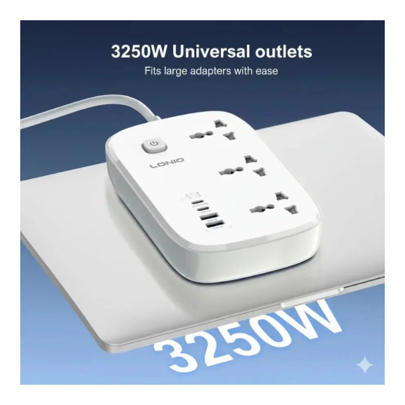 موسع طاقة لدنيو مقبس  سلك طاقة مقبس  ثلاثي / يو اس بي/ يو اس بي/ أبيض