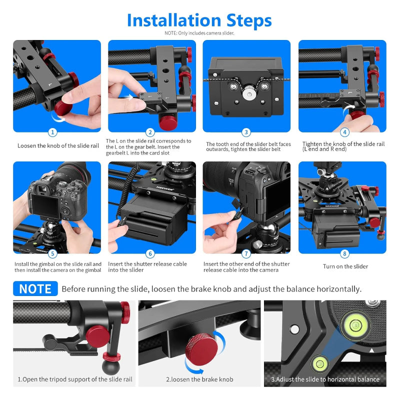 NEEWER ER1 Motorized Carbon Fiber Camera Slider with F750 Battery - Black