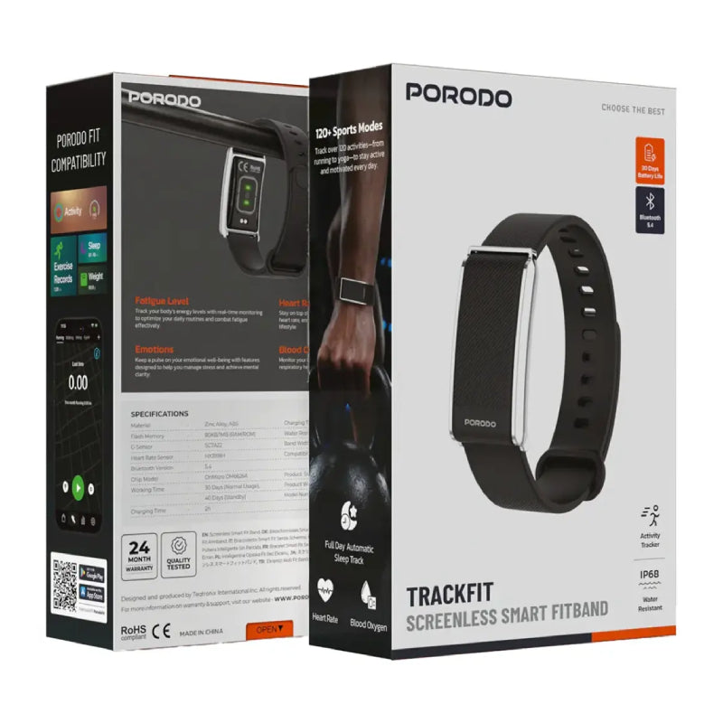 Porodo TrackFit Smart Fitness Bracelet - Bluetooth / 110mAh / Black