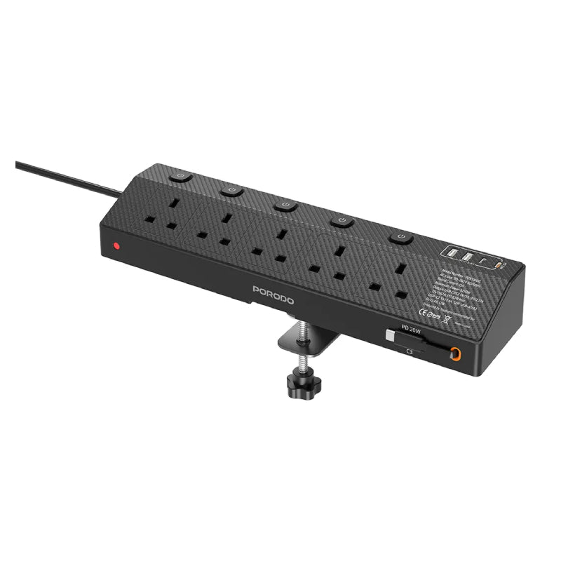 Porodo Voltguard Multi-Port Power Socket - 20W / 0.8 Meter / Black