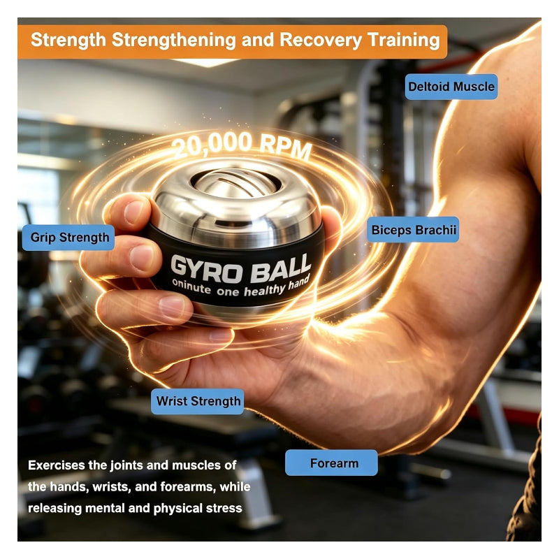 GYRO Ball Wrist Exerciser Metal Hand Forearm Strengthener LED