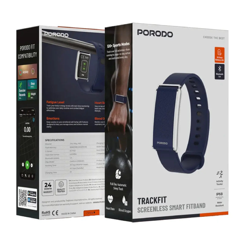 Porodo TrackFit Smart Fitness Bracelet - Bluetooth / 110mAh / Blue