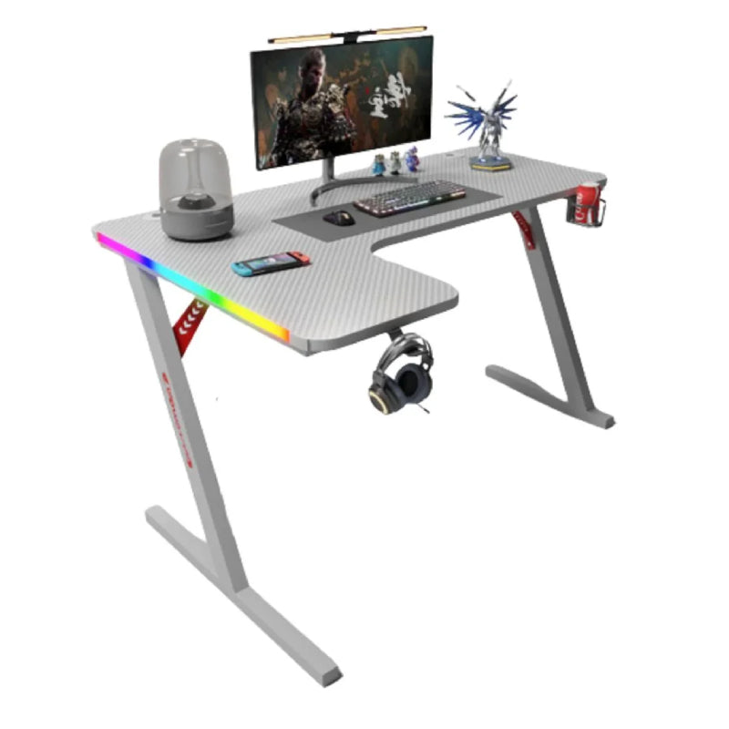 Gamax P202-RW RGB Carbon fiber Gaming Table with Mousepad (L Shape - Right) - White