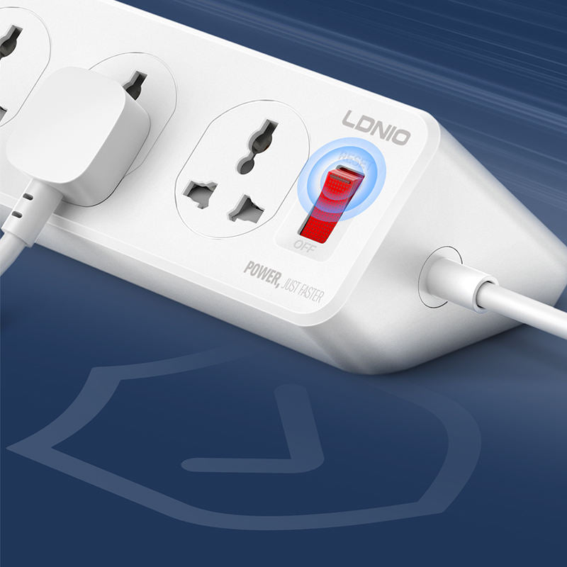 Ldnio SC10610C 10 Outlet Power Socket - 10 Way / UK Plug / USB-C / USB-A / 2 Meters / White