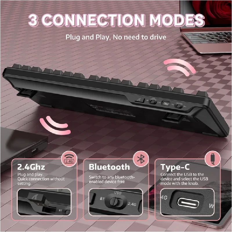 ATTACK SHARK X87 Tri-Mode Gasket Mechanical Gaming Keyboard With Strawberry Switch - Blackberry