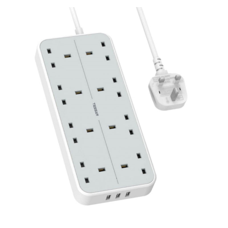 TESSAN 8-Way Multi-Plug Extension - 15W / 2 Meter / White