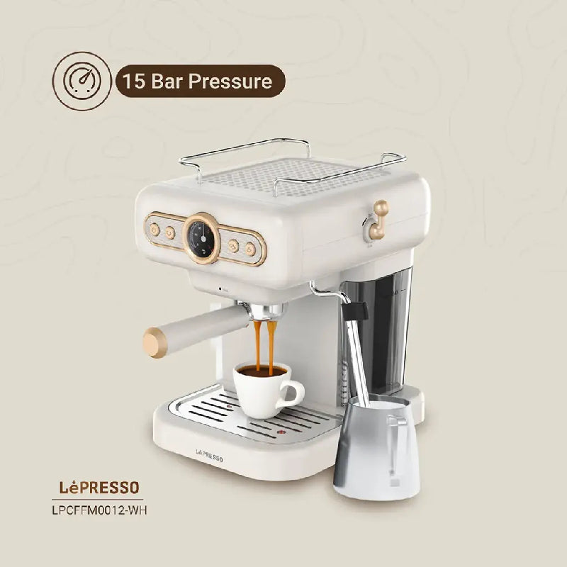 LePresso Retro Espresso Boiler Machine Gauge and Milk Steamer - White