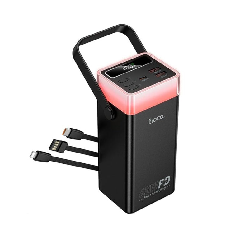 Hoco Power Bank with Built-In Cables and LED Light - 40000mAh /  65W / Black