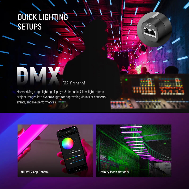 NEEWER TL60 20W RGB Tube Light with APP/2.4G/DMX Control - 3000mAh / 20W
