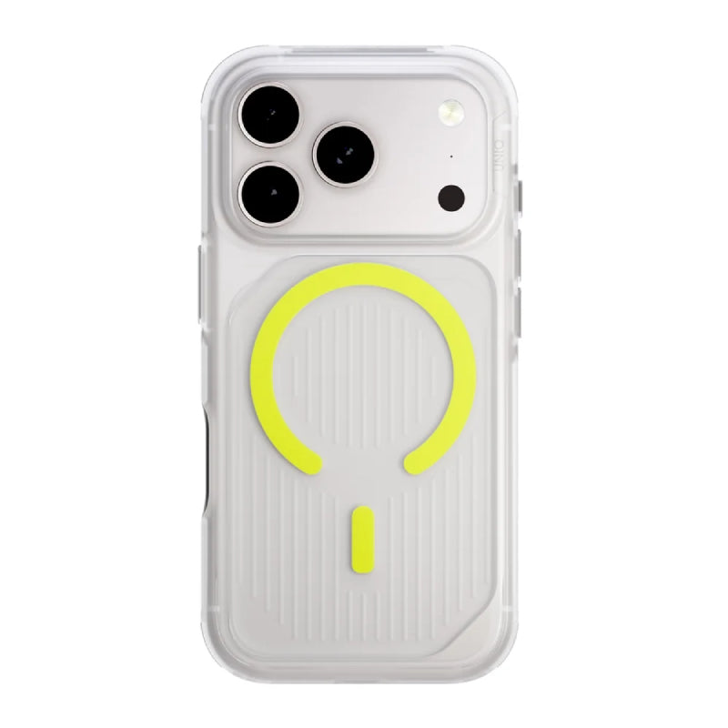 Uniq Hybrid Combat Active Magclick Charging Case For Apple iPhone 17 Pro - Frost Clear/Lume-Lime