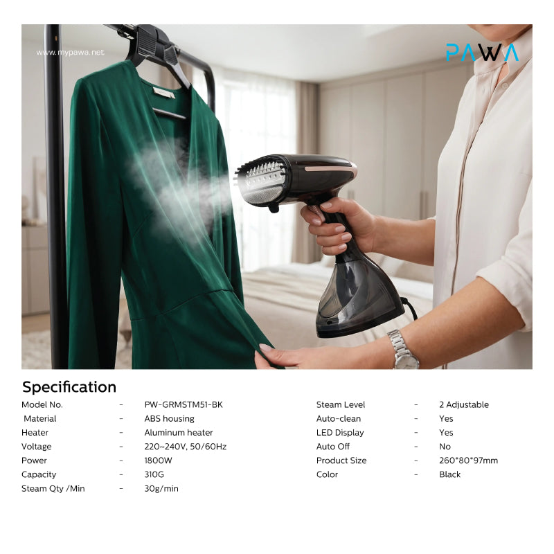 Pawa Optisteam Handheld Steamer With Display - 1800W / 310ml / Black