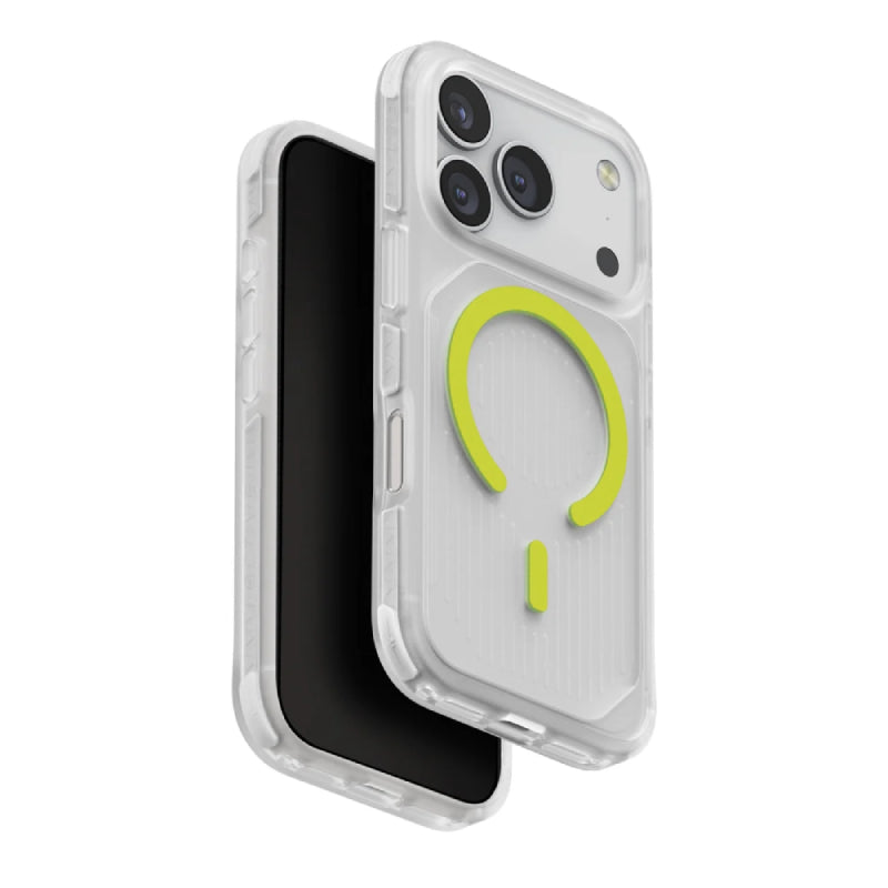Uniq Hybrid Combat Active Magclick Charging Case For Apple iPhone 17 Pro - Frost Clear/Lume-Lime