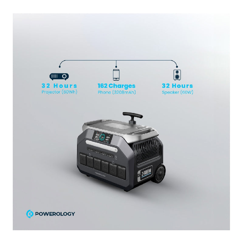 Powerology Solar Input Portable Generator - 600000mAh / Black