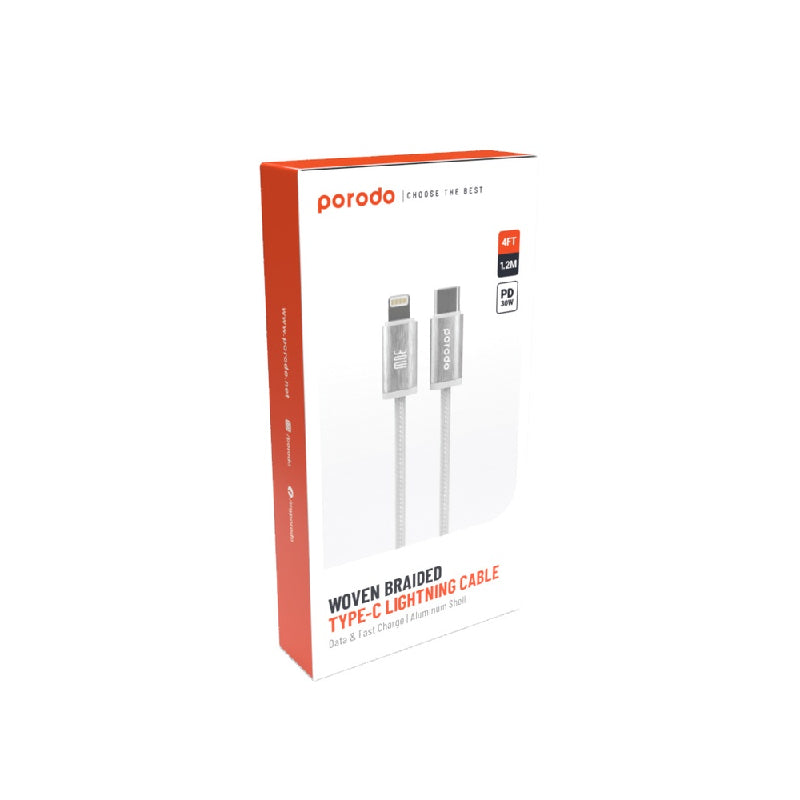 Porodo Woven 30W Lightning to Type-C Cable 1.2M - White