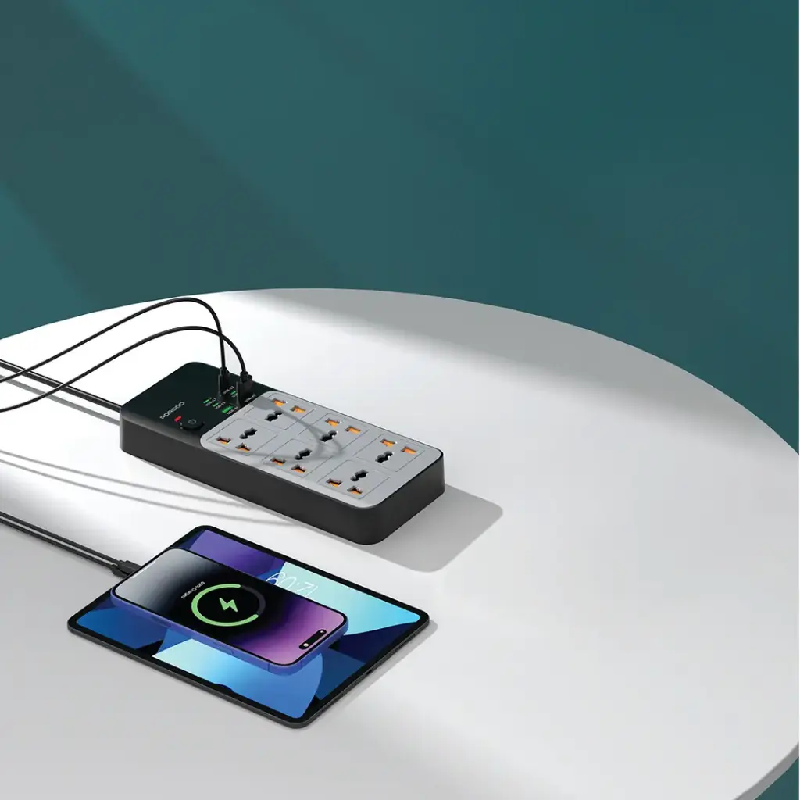 Porodo Universal Power Strip with 6 USB Ports/3000W/4C+2A - Gray