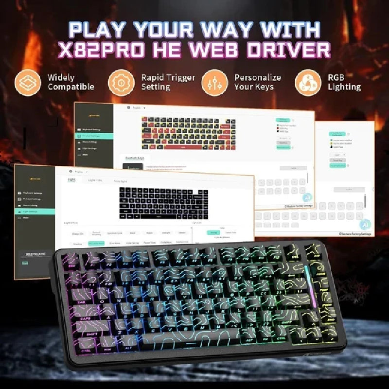 ATTACK SHARK X82 Pro HE Wireless Rapid Trigger Gaming Keyboard With Magnetic Switch - Black Contours