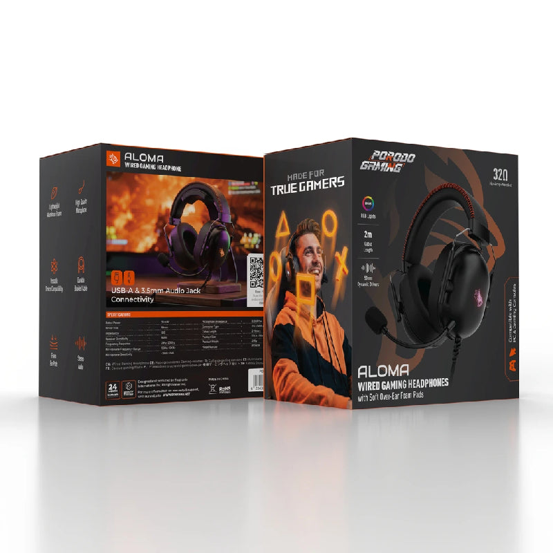 Porodo Aloma Wired Gaming Headset with Microphone - Black