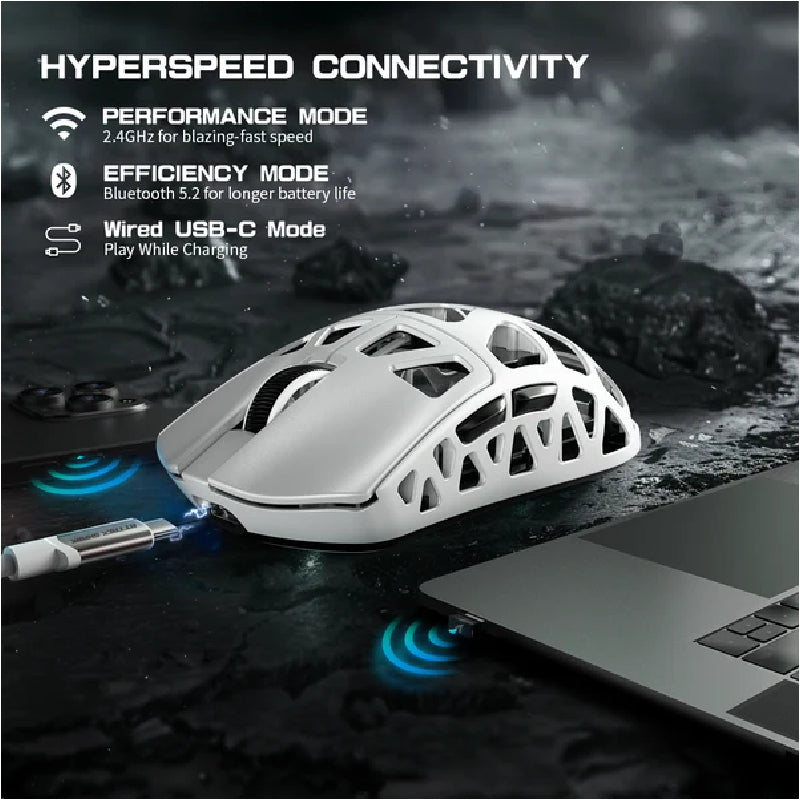 ATTACK SHARK R3 Super Light Tri Mode PAW3395 Wireless Gaming Mouse - White