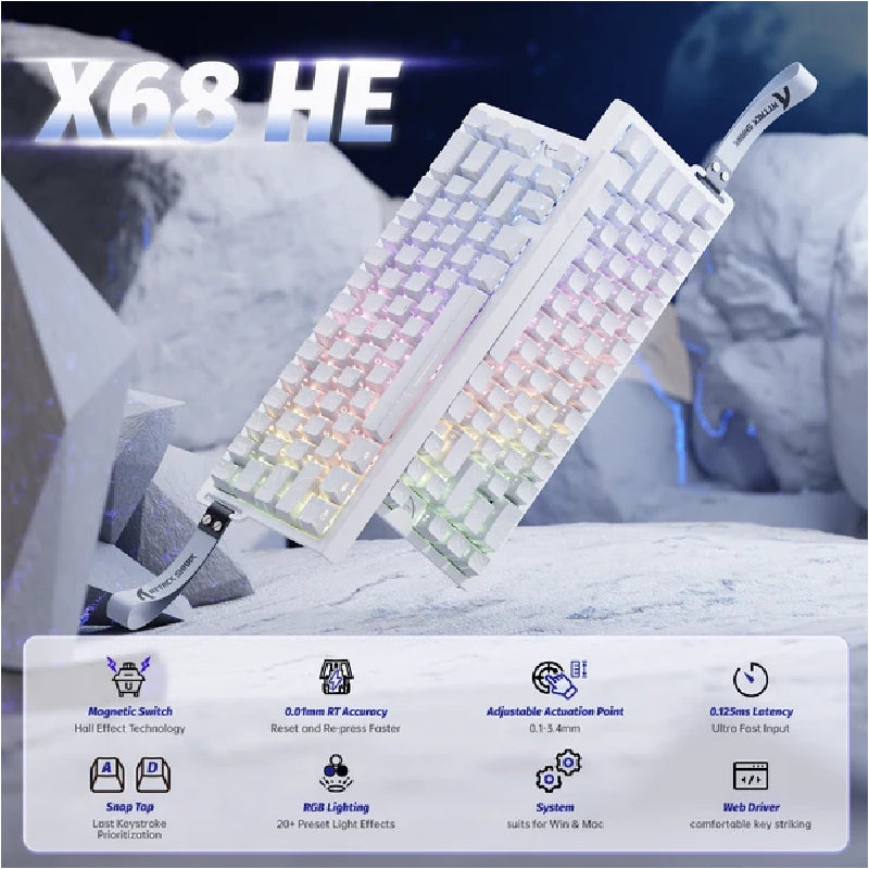 ATTACK SHARK X68 HE Wired Mode RGB Gaming Rapid Trigger Keyboard With Magnetic Switch - White