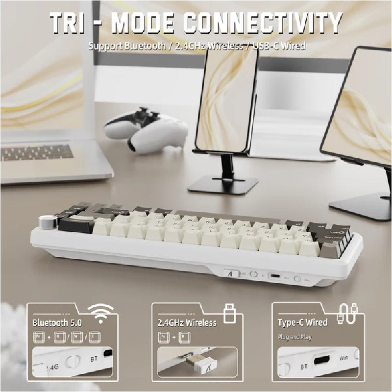 ATTACK SHARK X66 Tri-Mode Wireless Mechanical Gaming Keyboard With Side Printed PBT Keycaps - Cheese White