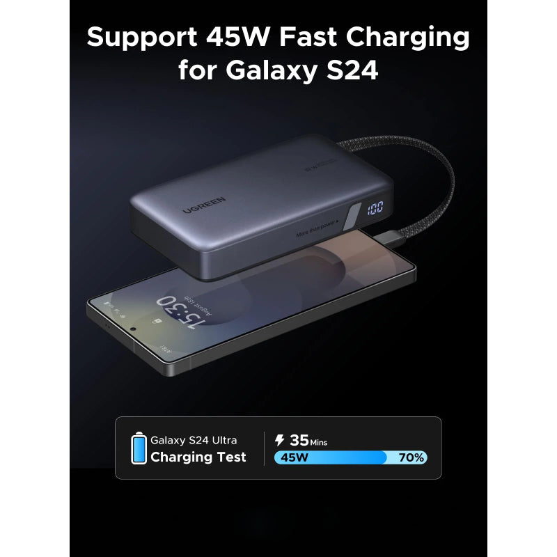UGREEN Nexode Power Bank with Built-in USB-C Cable - 20000mAh / 67W / USB-C / USB-A